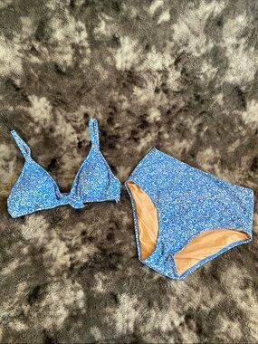 J Crew Light Blue with White Flowers Swim Suit